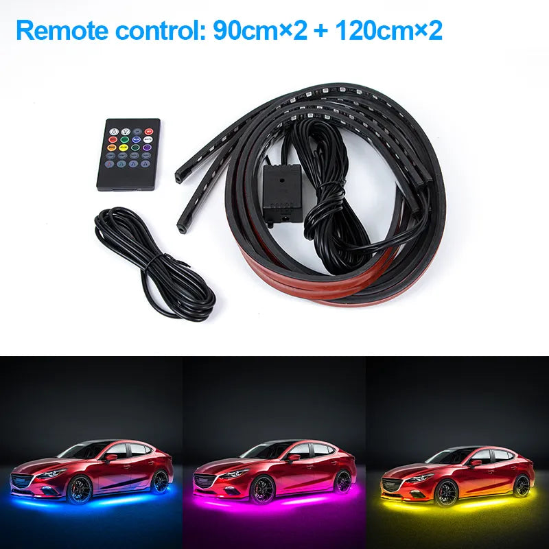 Under Glow Neon Accent Strip Light Kit + Remote Control 4PCS