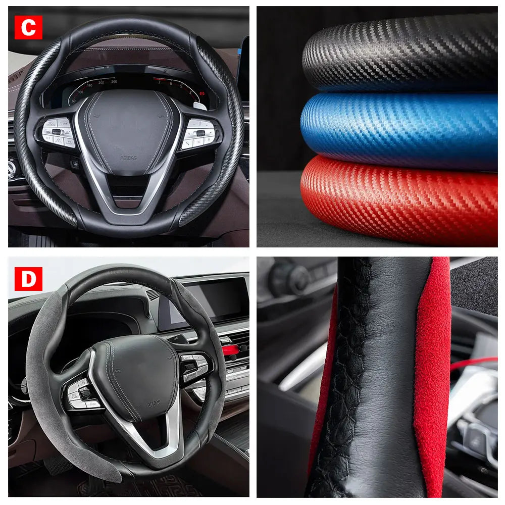 Universal 38cm Carbon Steering Wheel Cover - Non-slip & Protective