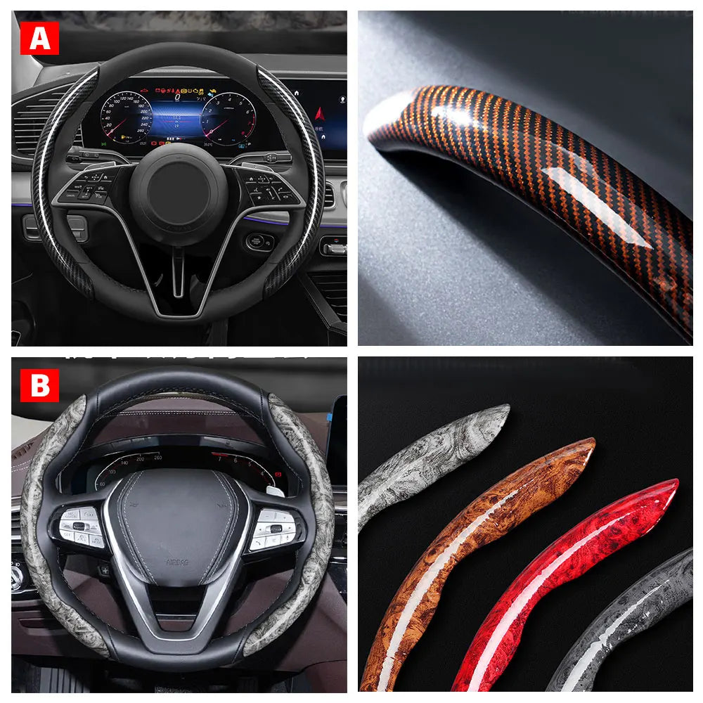 Universal 38cm Carbon Steering Wheel Cover - Non-slip & Protective
