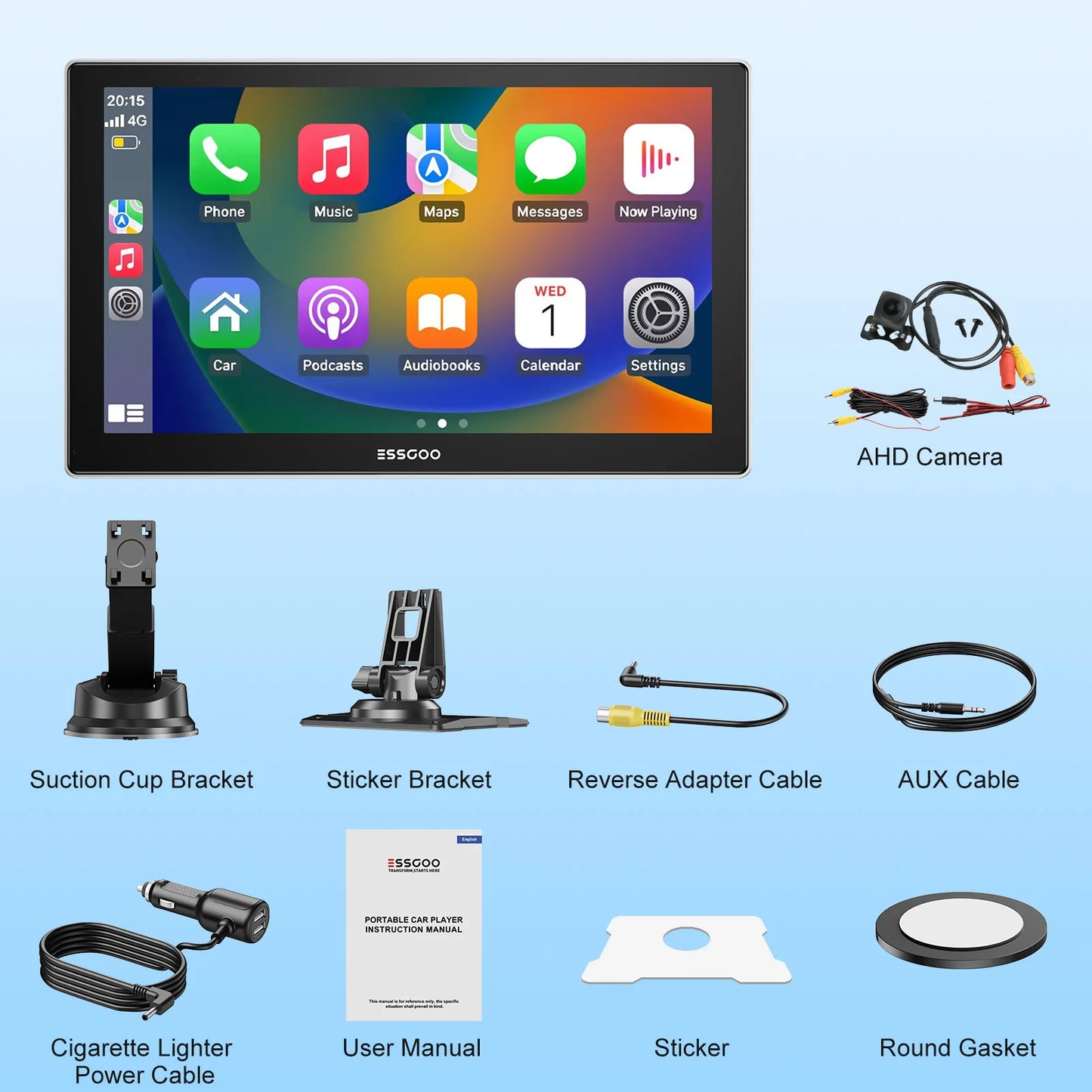 9'' Touch Screen Wireless Apple/Android Carplay with Bluetooth Mirror Link