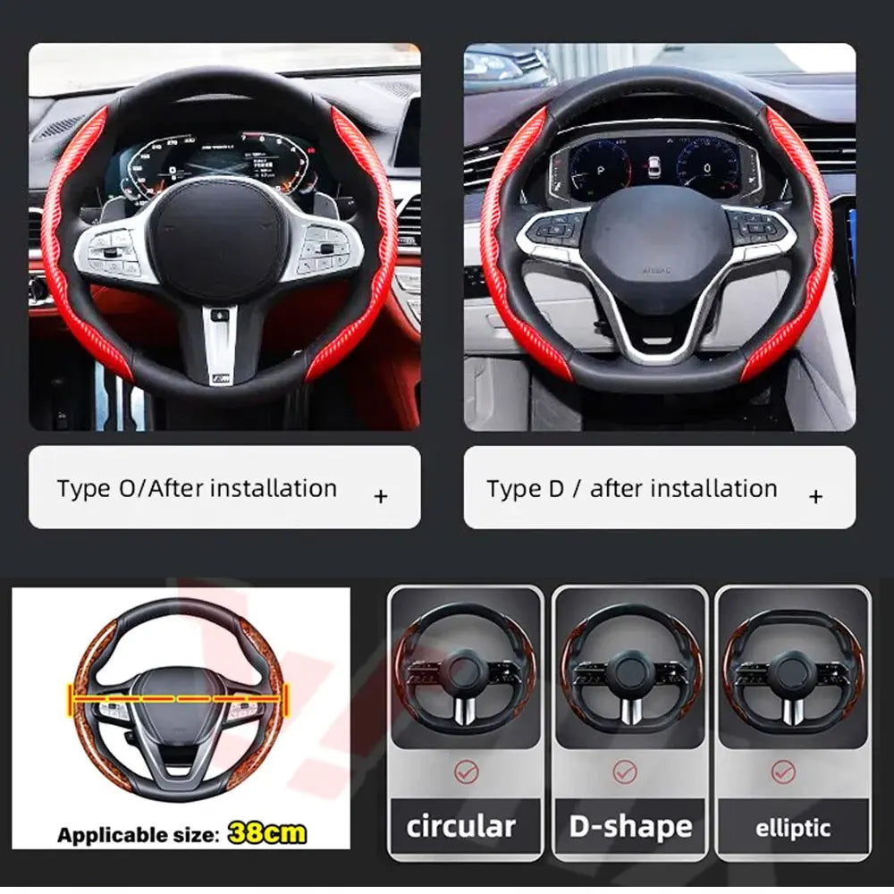 Universal 38cm Carbon Steering Wheel Cover - Non-slip & Protective