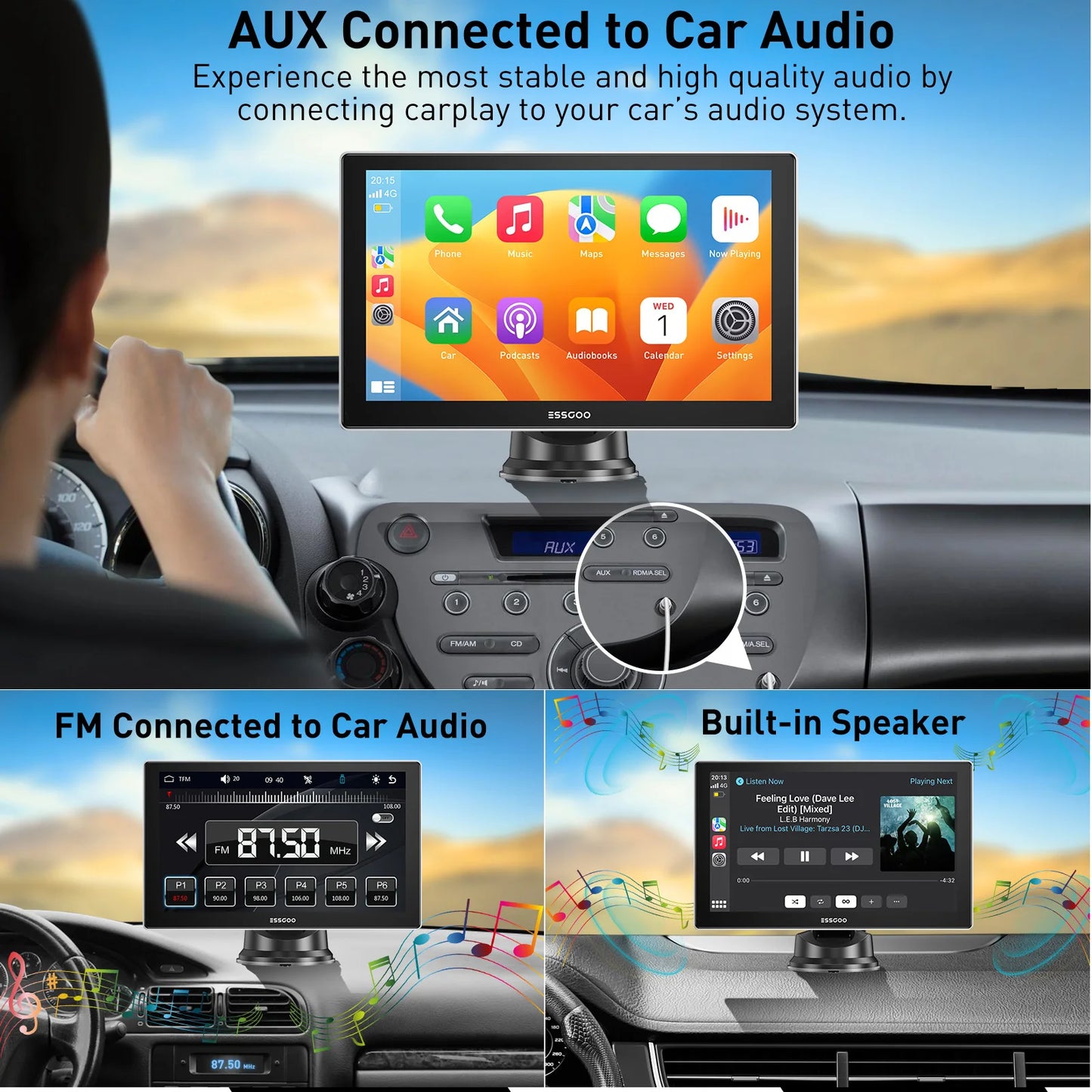 9'' Touch Screen Wireless Apple/Android Carplay with Bluetooth Mirror Link