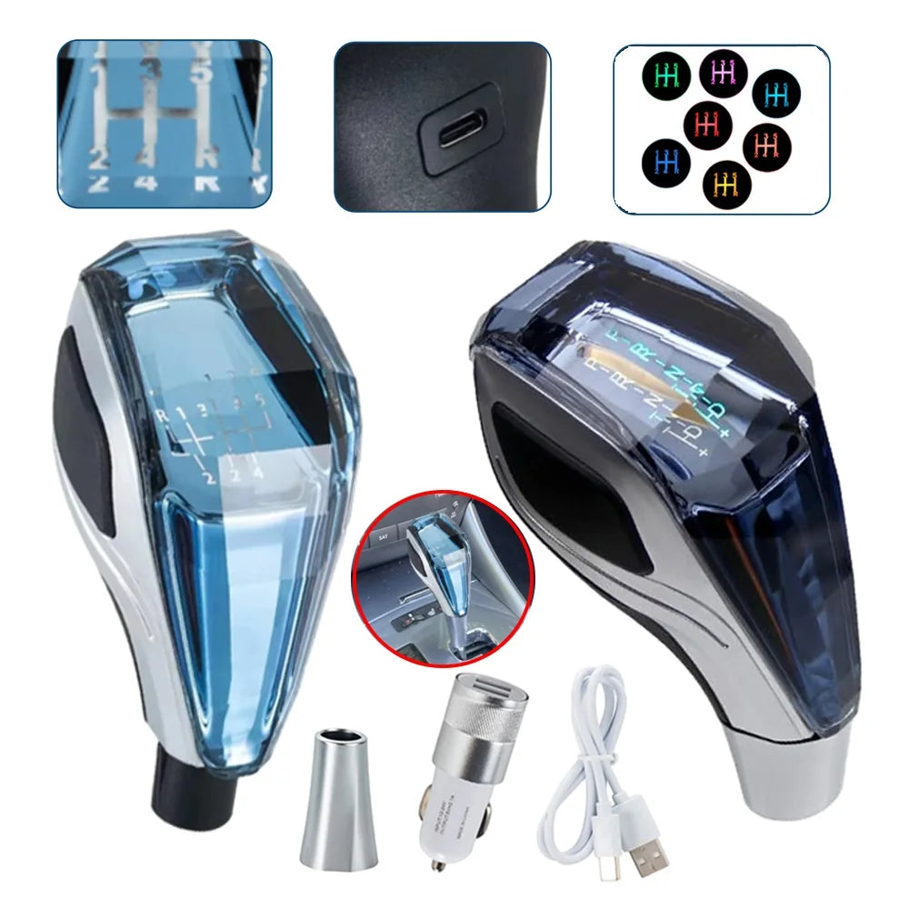Crystal Modified Gear Shift Knob - Automatic/Manual Shifter with LED Light