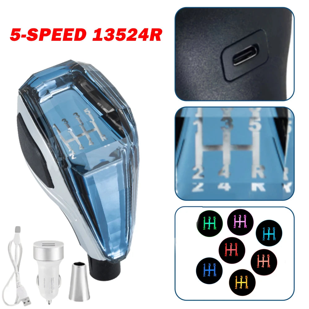 Crystal Modified Gear Shift Knob - Automatic/Manual Shifter with LED Light