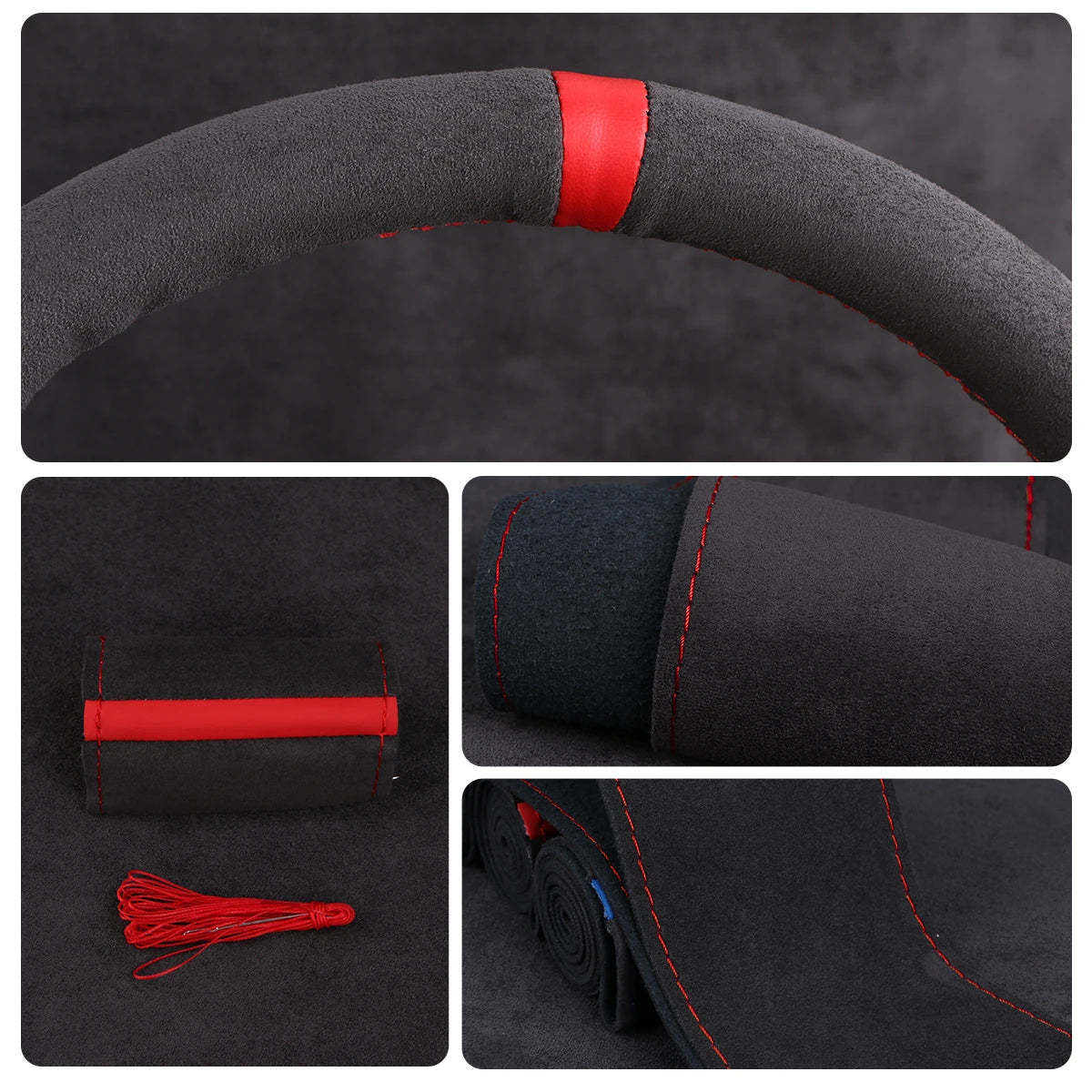 Universal Suede Steering Wheel Cover - Soft Leather Braiding Cover