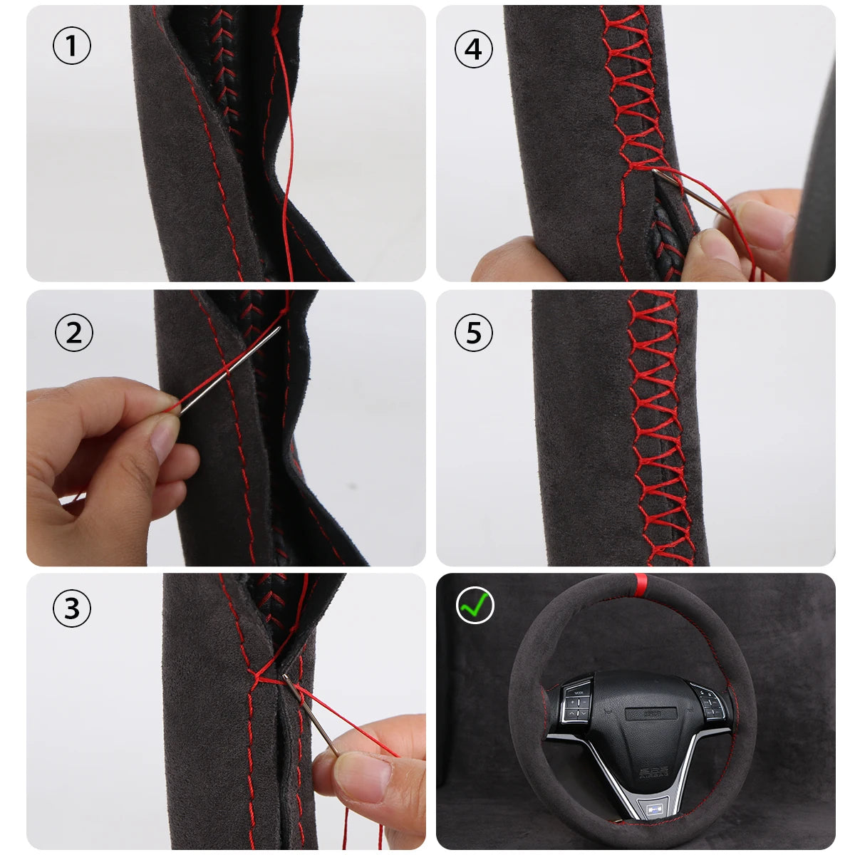 Universal Suede Steering Wheel Cover - Soft Leather Braiding Cover