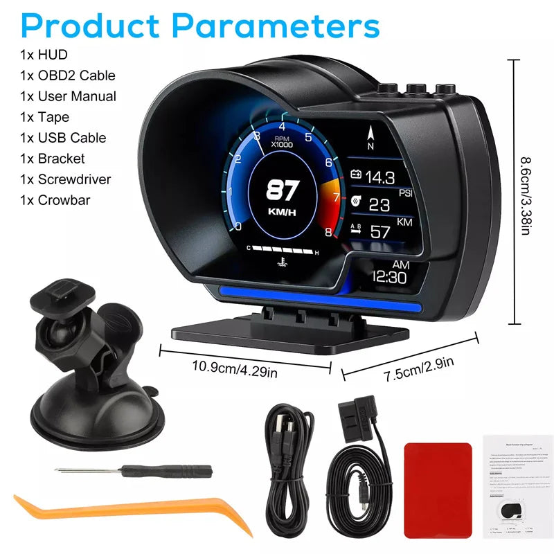 Head up Display - Universal OBD2&GPS Double Systems Speedometer, Gauge, Water, Temp, Turbo