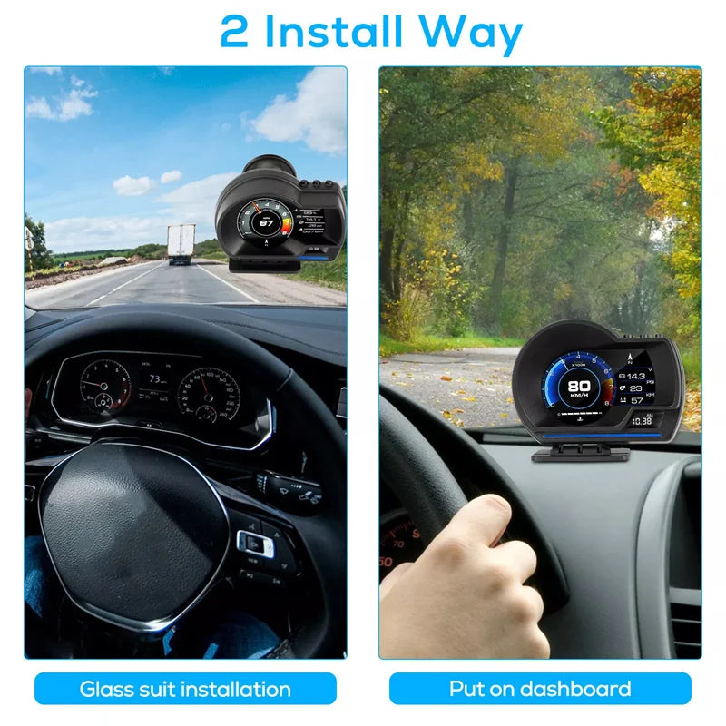 Head up Display - Universal OBD2&GPS Double Systems Speedometer, Gauge, Water, Temp, Turbo