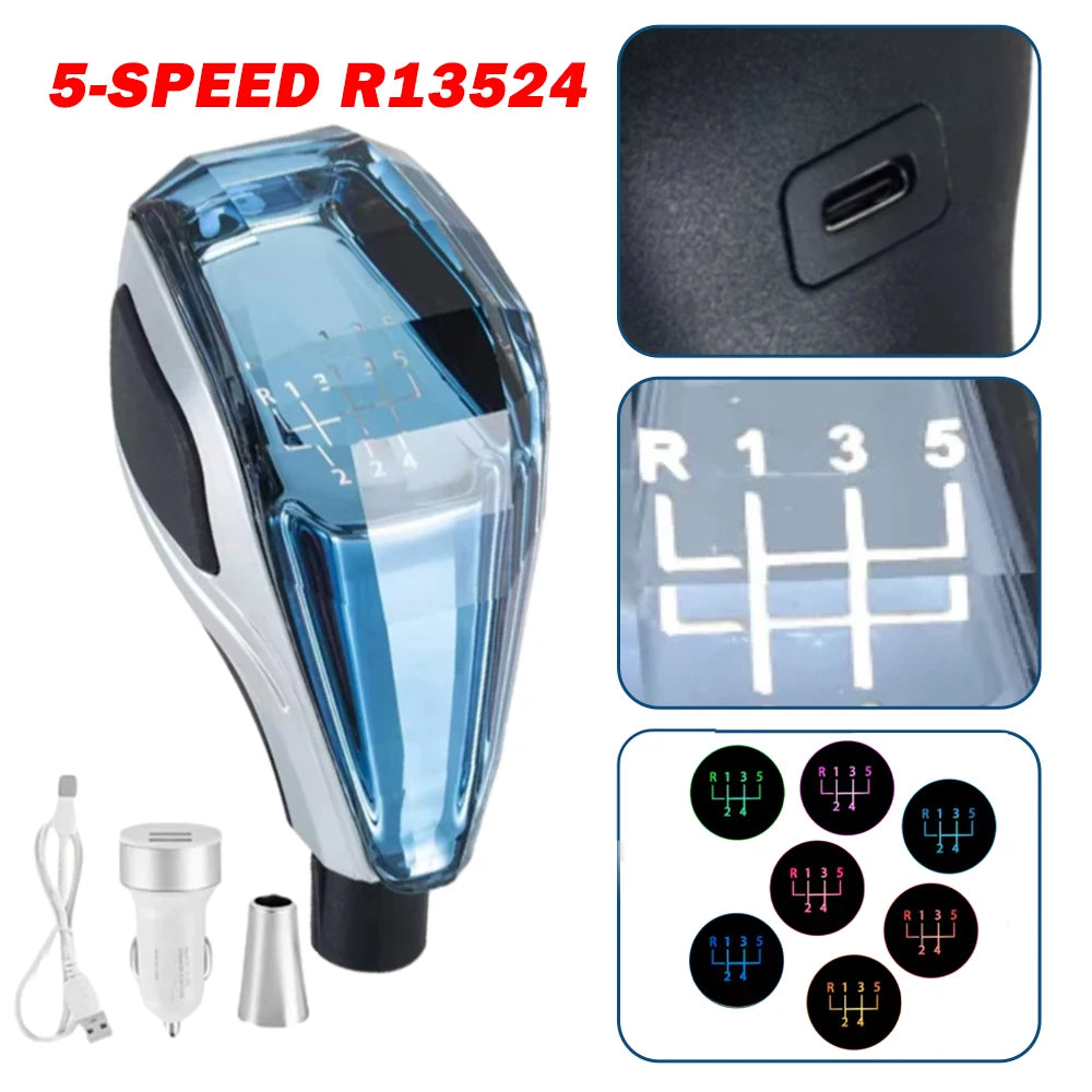 Crystal Modified Gear Shift Knob - Automatic/Manual Shifter with LED Light