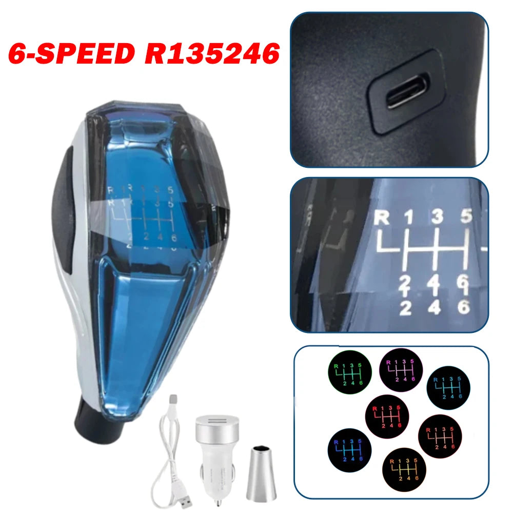 Crystal Modified Gear Shift Knob - Automatic/Manual Shifter with LED Light