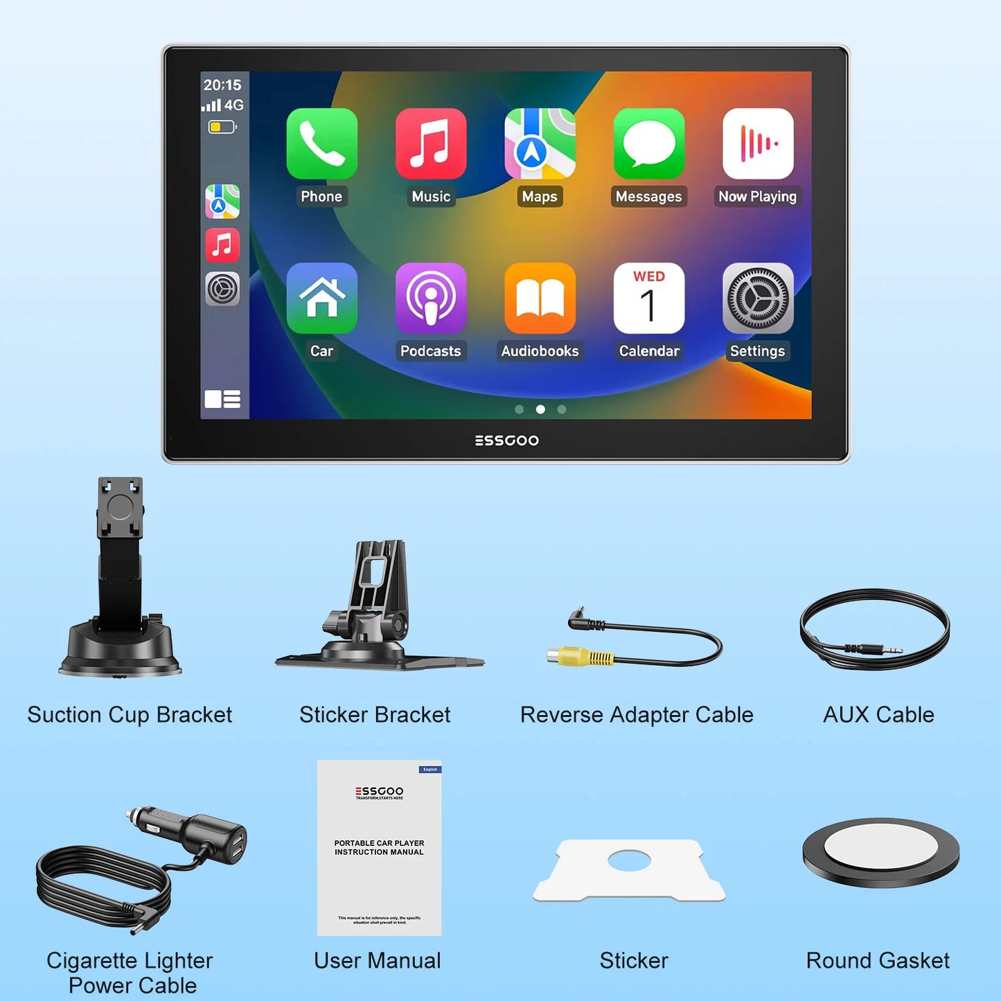 9'' Touch Screen Wireless Apple/Android Carplay with Bluetooth Mirror Link