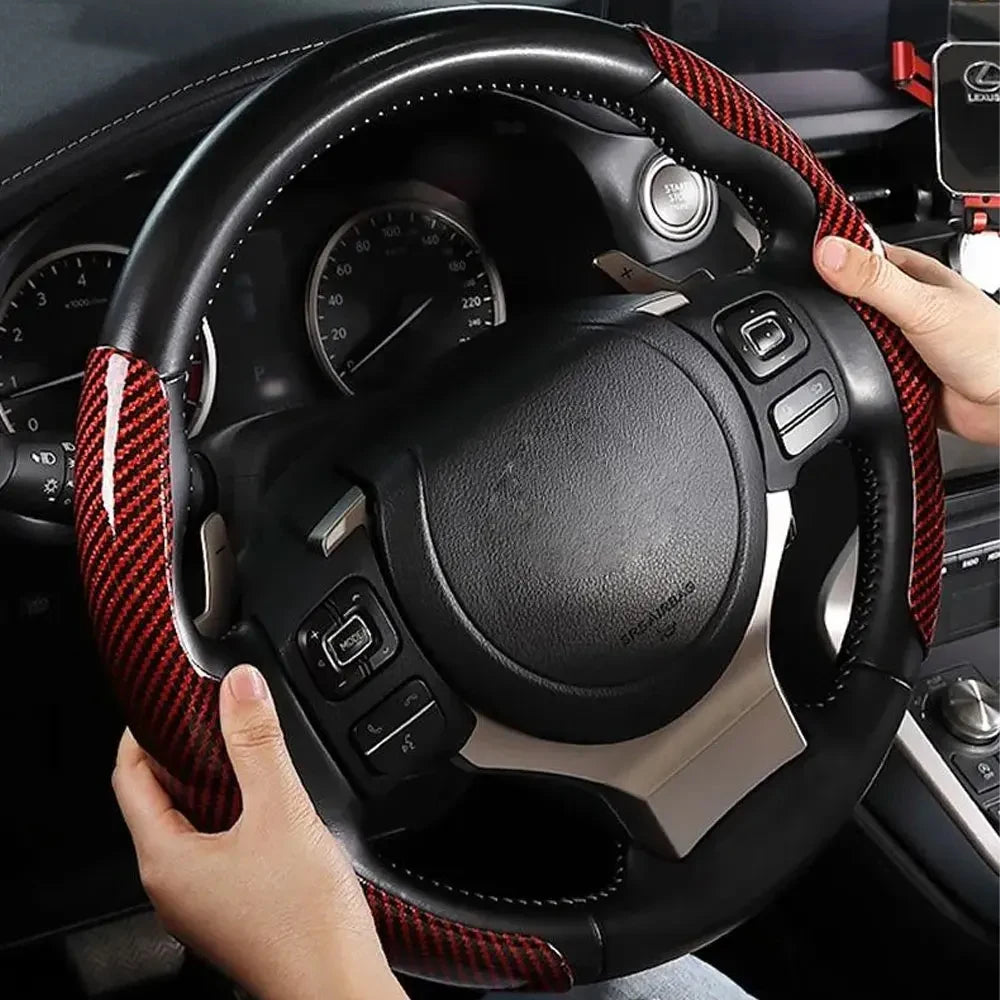 Universal 38cm Carbon Steering Wheel Cover - Non-slip & Protective