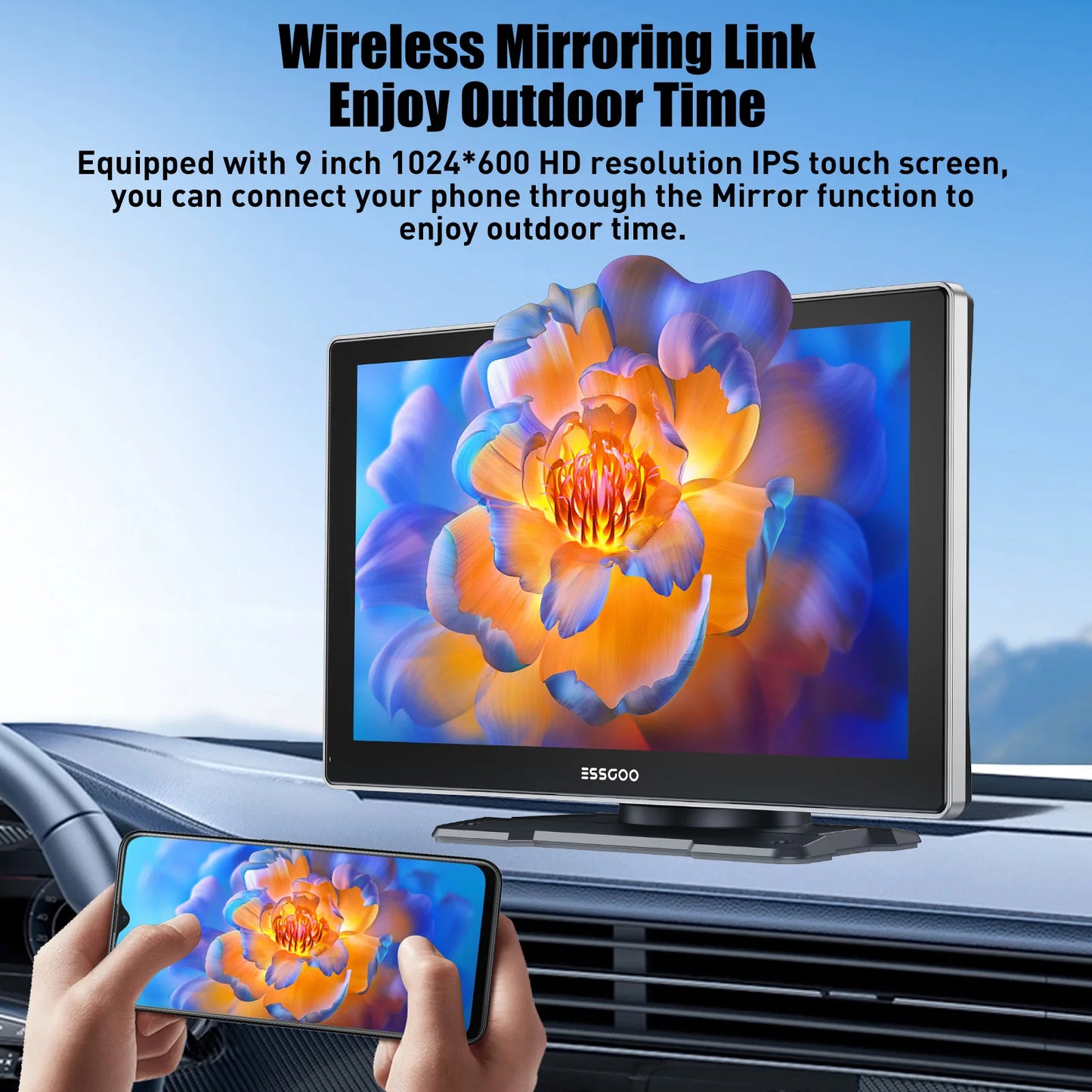 9'' Touch Screen Wireless Apple/Android Carplay with Bluetooth Mirror Link