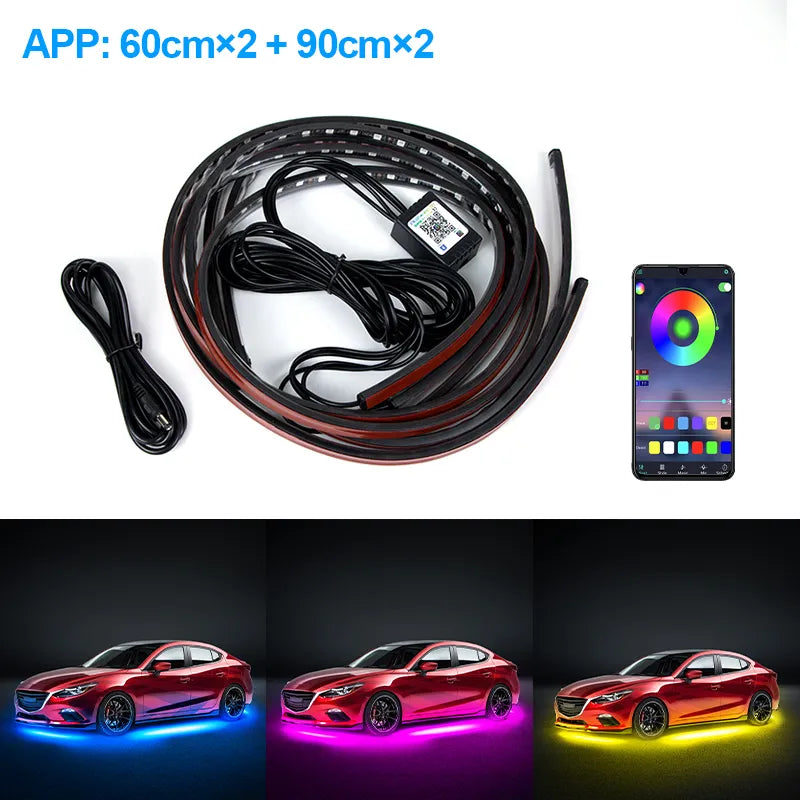 Under Glow Neon Accent Strip Light Kit + Remote Control 4PCS