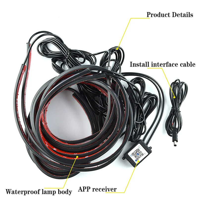 Under Glow Neon Accent Strip Light Kit + Remote Control 4PCS