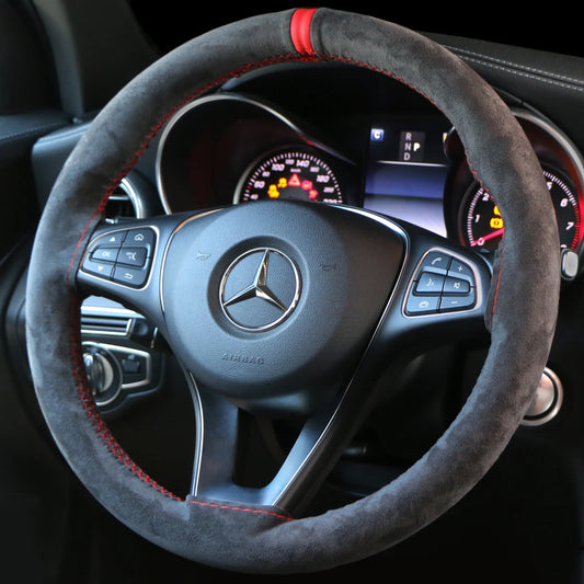 Universal Suede Steering Wheel Cover - Soft Leather Braiding Cover