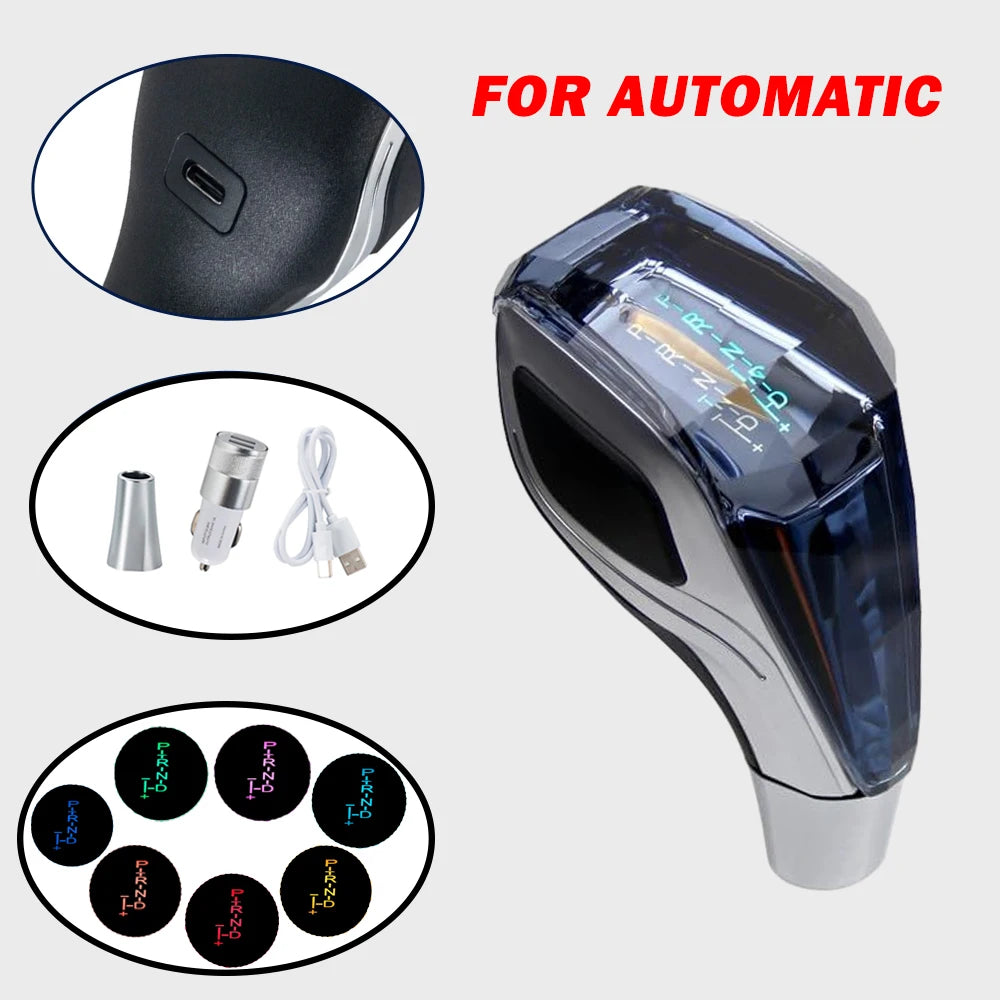 Crystal Modified Gear Shift Knob - Automatic/Manual Shifter with LED Light